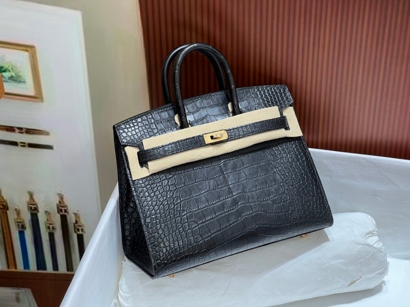 Bolsa Hermes Birkin 25cm porosus crocodile CC89 Noir gold