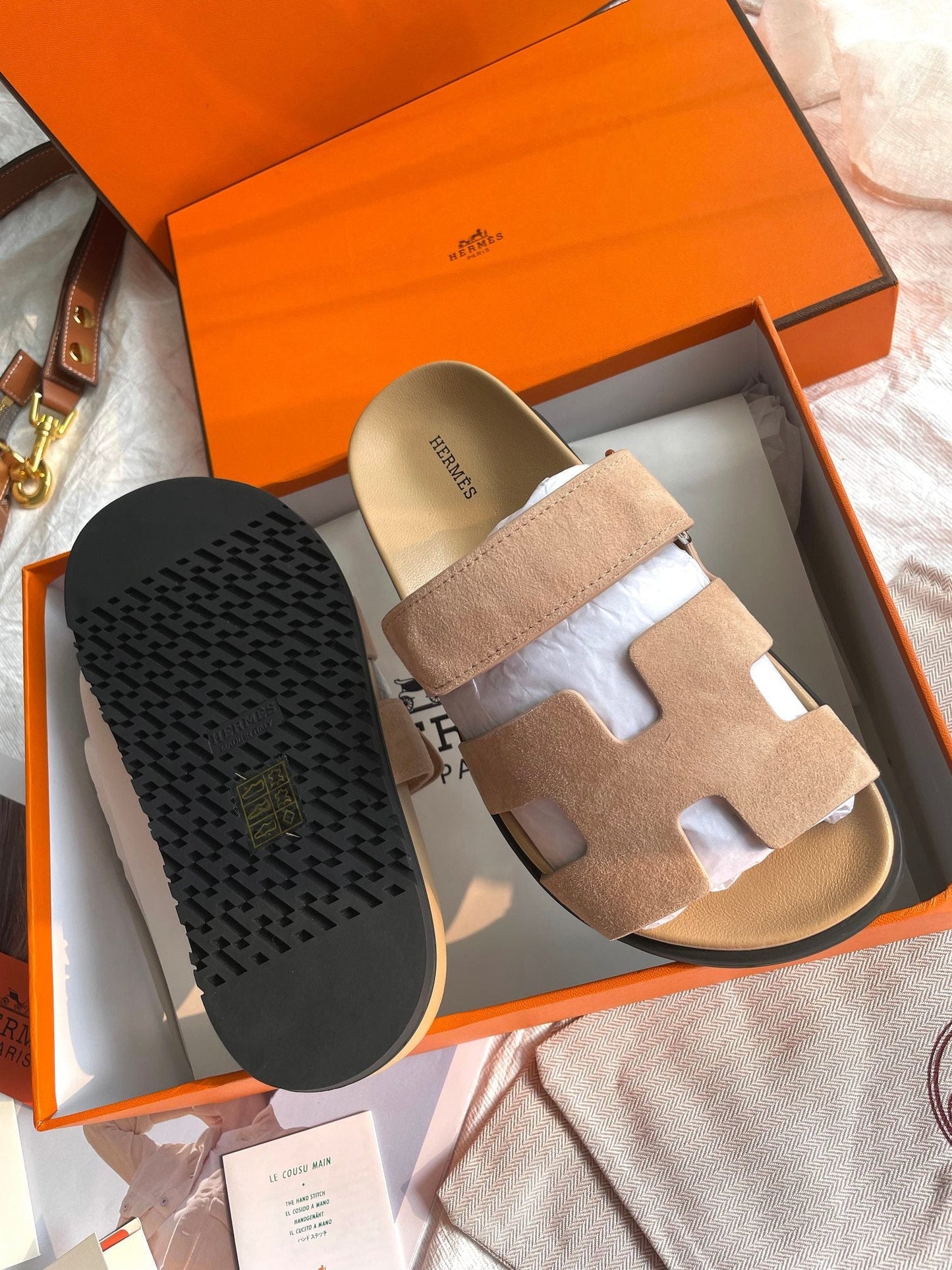 Hermès Women's Chypre Suede Sandal In Beige Argile