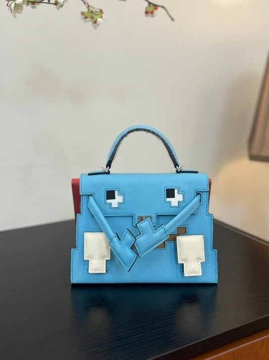 Bolsa Hermès Kelly Idole Kelly Doll in Lizard Blue