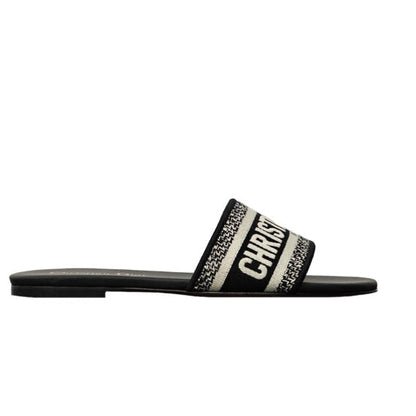 Chinelo Christian Dior Dway em algodão bordado preto