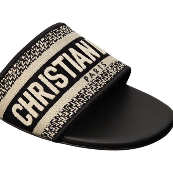 Chinelo Christian Dior Dway em algodão bordado preto