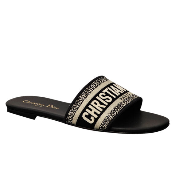Chinelo Christian Dior Dway em algodão bordado preto