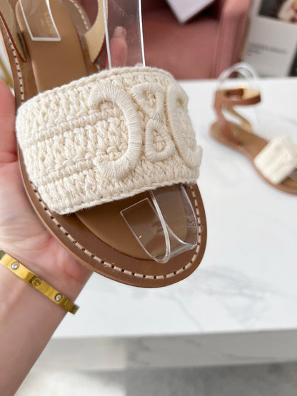 CELINE LYMPIA SANDAL in TRIOMPHE MACCRAMÉ COTTON & CALFSKIN