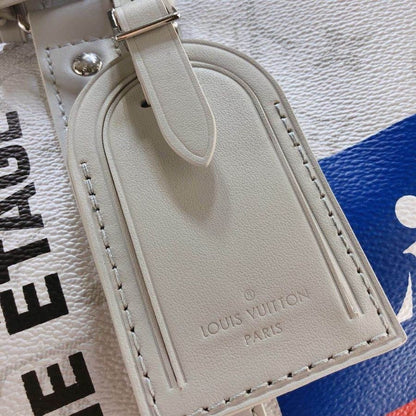 LOUIS VUITTON Monogram Logo Keepall Bandouliere 50 White