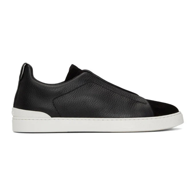 Tênis Zegna Triple Stitch Suede Sneakers Black White