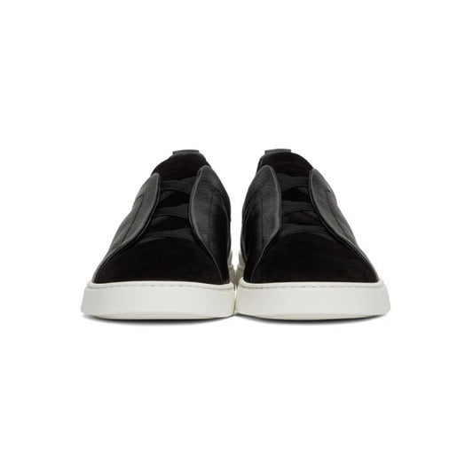 Tênis Zegna Triple Stitch Suede Sneakers Black White