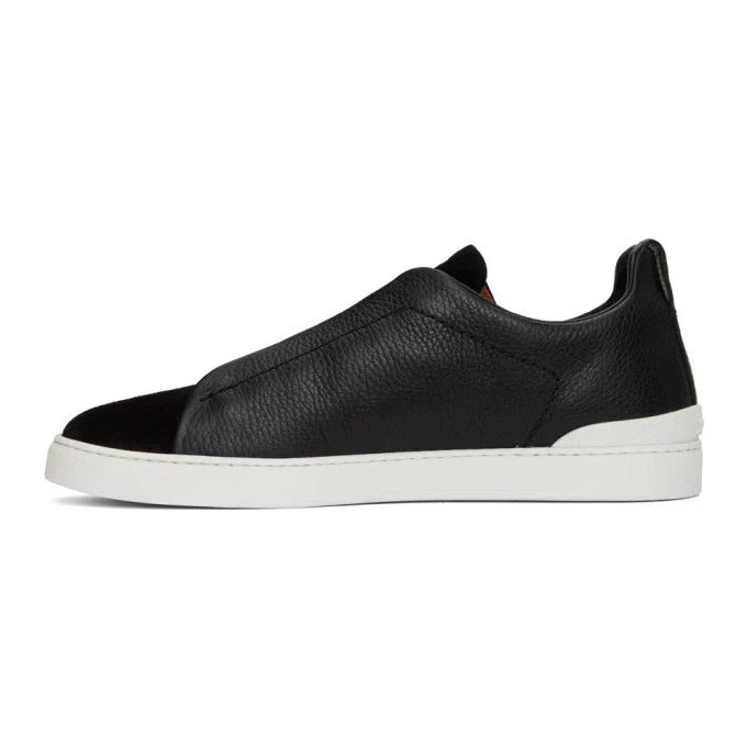 Tênis Zegna Triple Stitch Suede Sneakers Black White