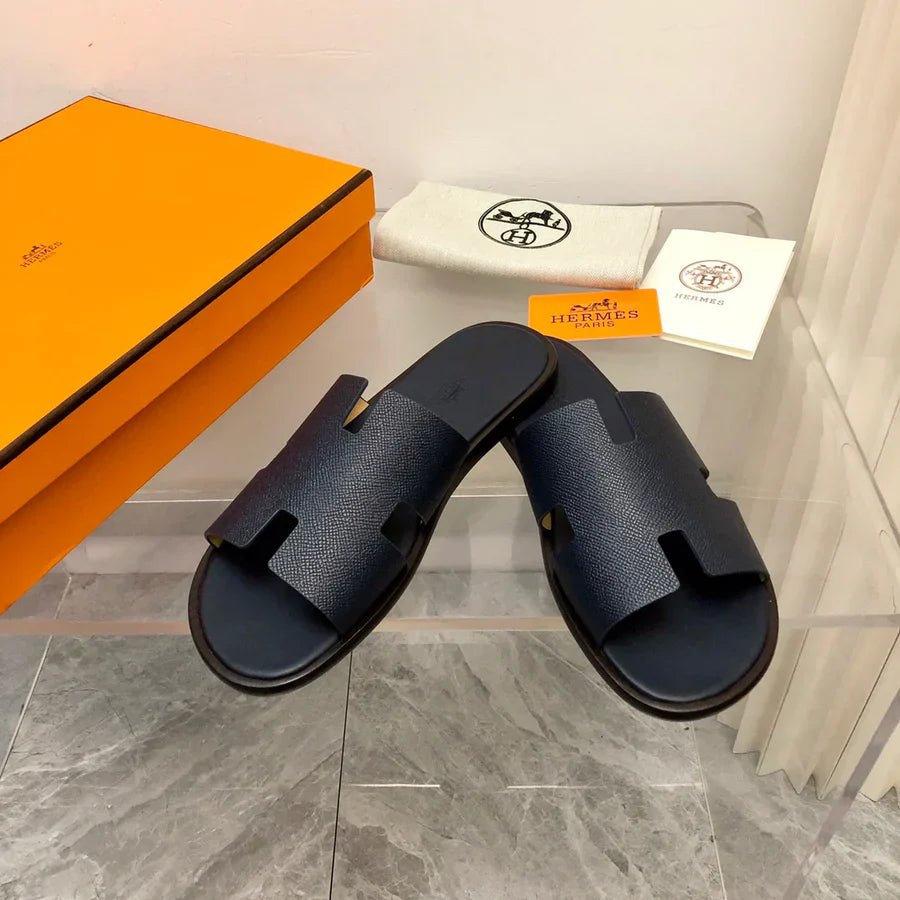 Hermes Izmir Sandal Noir Smooth Calfskin Leather Marine
