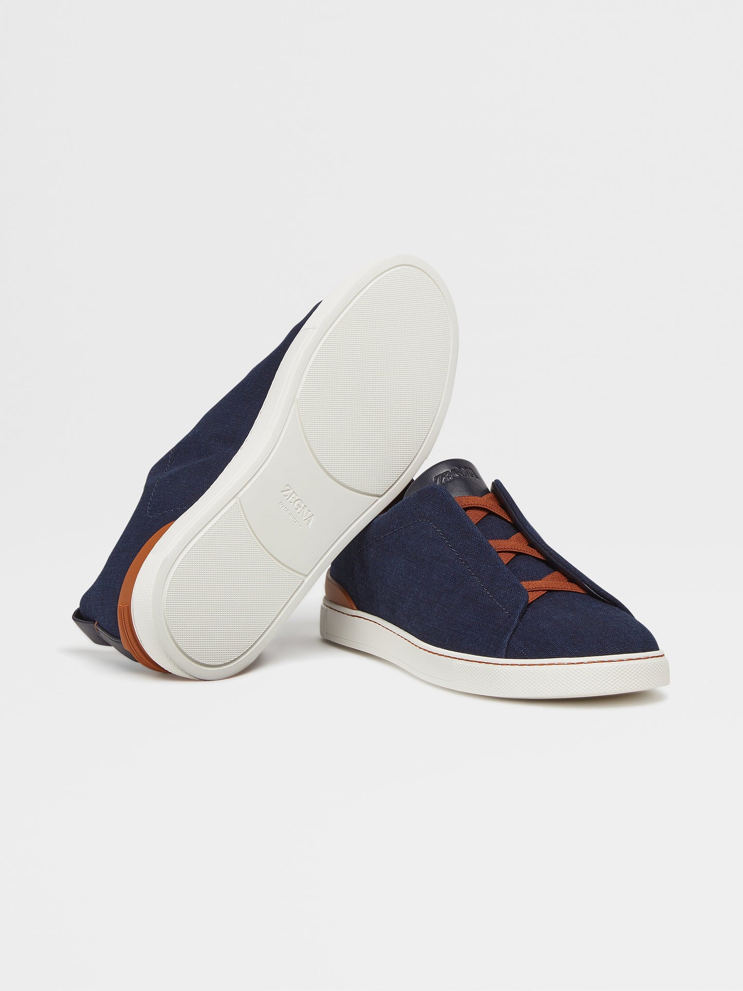 Tênis Casual Zegna Blue Cotton Denim Triple Stitch Sneakers