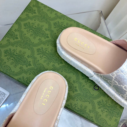 Gucci Angelina Platform 55 mm Sandal Silver Jacquard