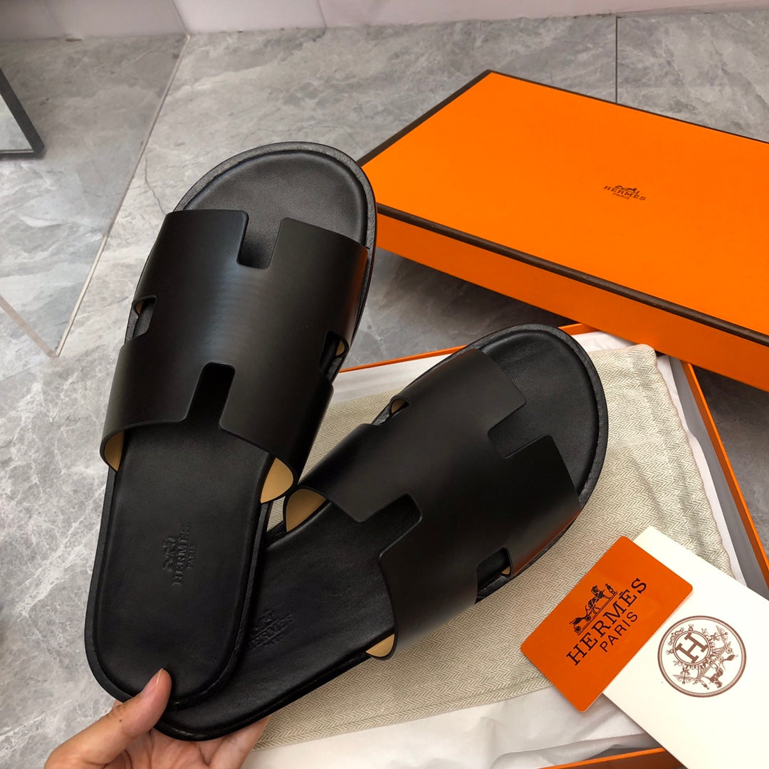 Hermes Izmir Sandal Noir Smooth Calfskin Leather