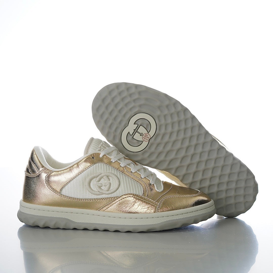 Gucci MAC80 Leather Metallic Gold Low Top
