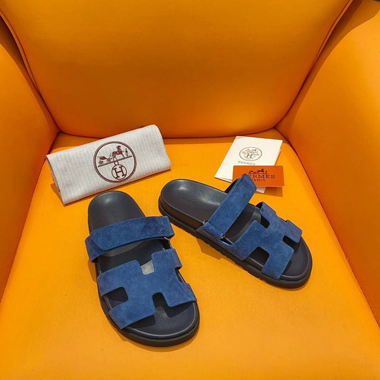 Hermes Chypre Sandal Navy Calfskin Leather