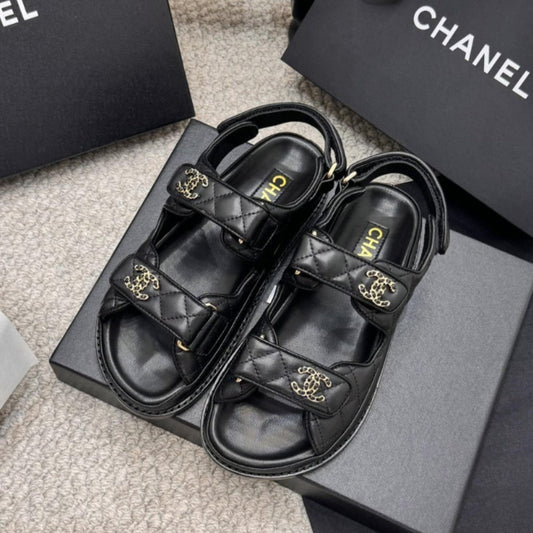 CHANEL Grained Calfskin Velcro Dad Sandals