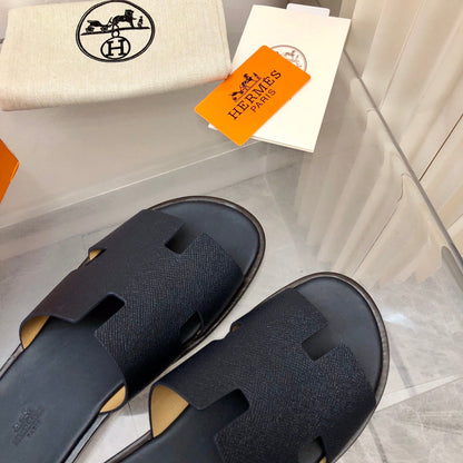 Hermes Izmir Sandal Noir Smooth Calfskin Leather Black