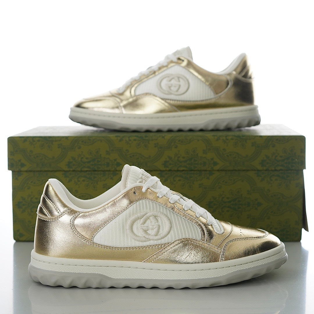 Gucci MAC80 Leather Metallic Gold Low Top