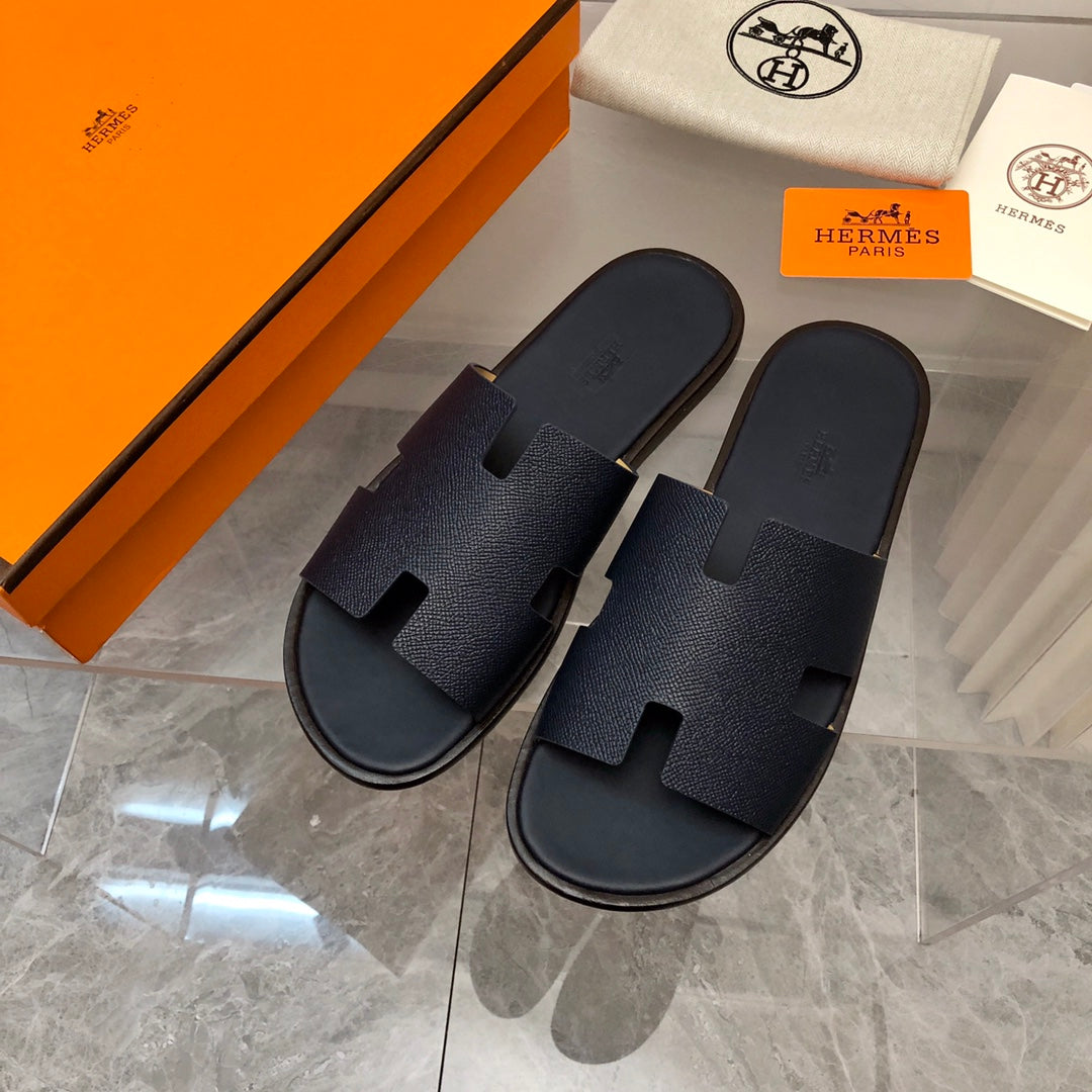Hermes Izmir Sandal Noir Smooth Calfskin Leather Black