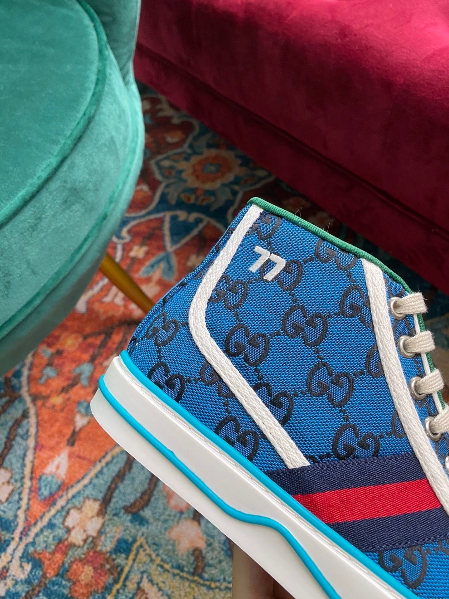 Gucci Tennis 1977 GG Multicolor high-top Blue