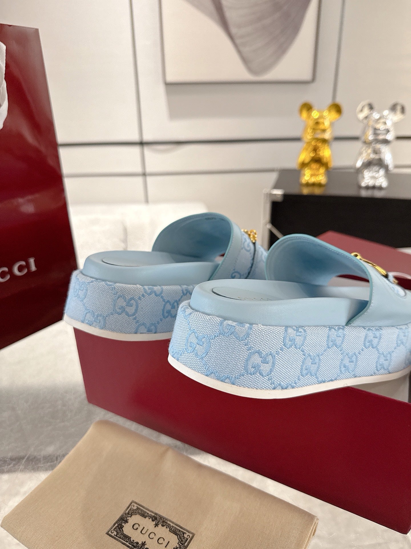 Chinelo Gucci Big D Half Horseclip Thick Bottom Blue