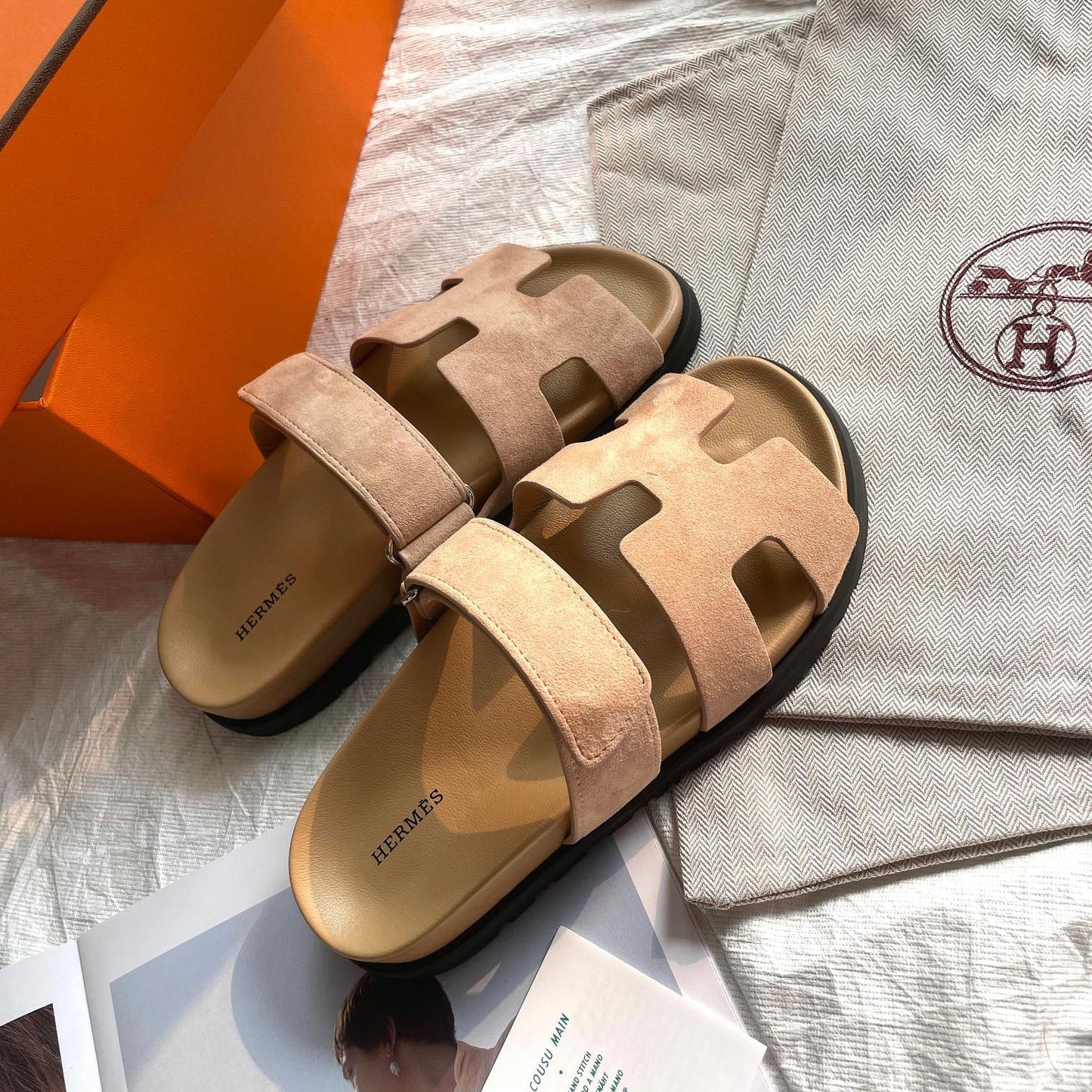 Hermès Women's Chypre Suede Sandal In Beige Argile