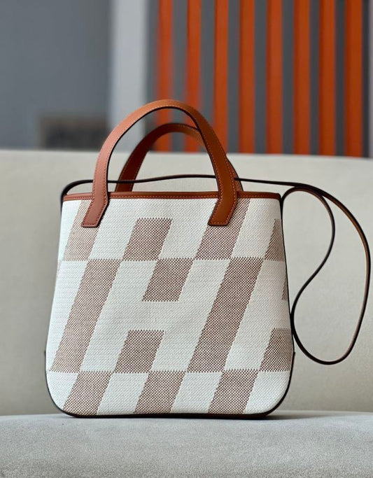 Bolsa Hermès Cabas H Biais 27 White Beige