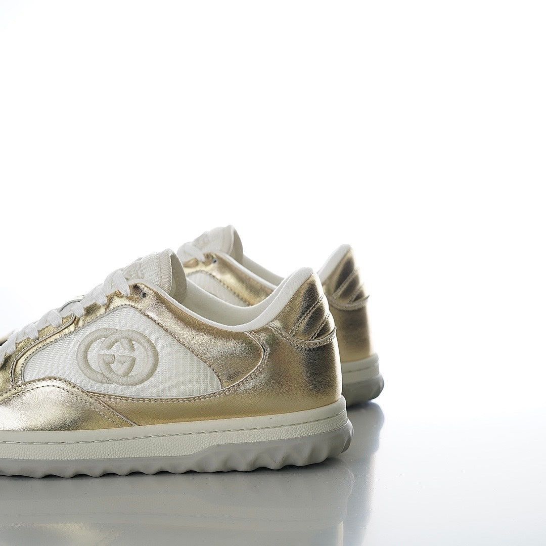 Gucci MAC80 Leather Metallic Gold Low Top