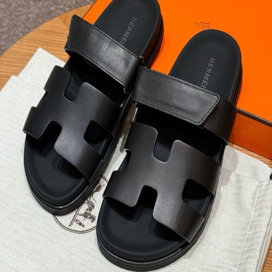 Hermes Chypre Sandal Noir Calfskin Leather