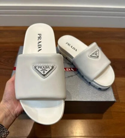 Prada Chinelo White Logo Slide