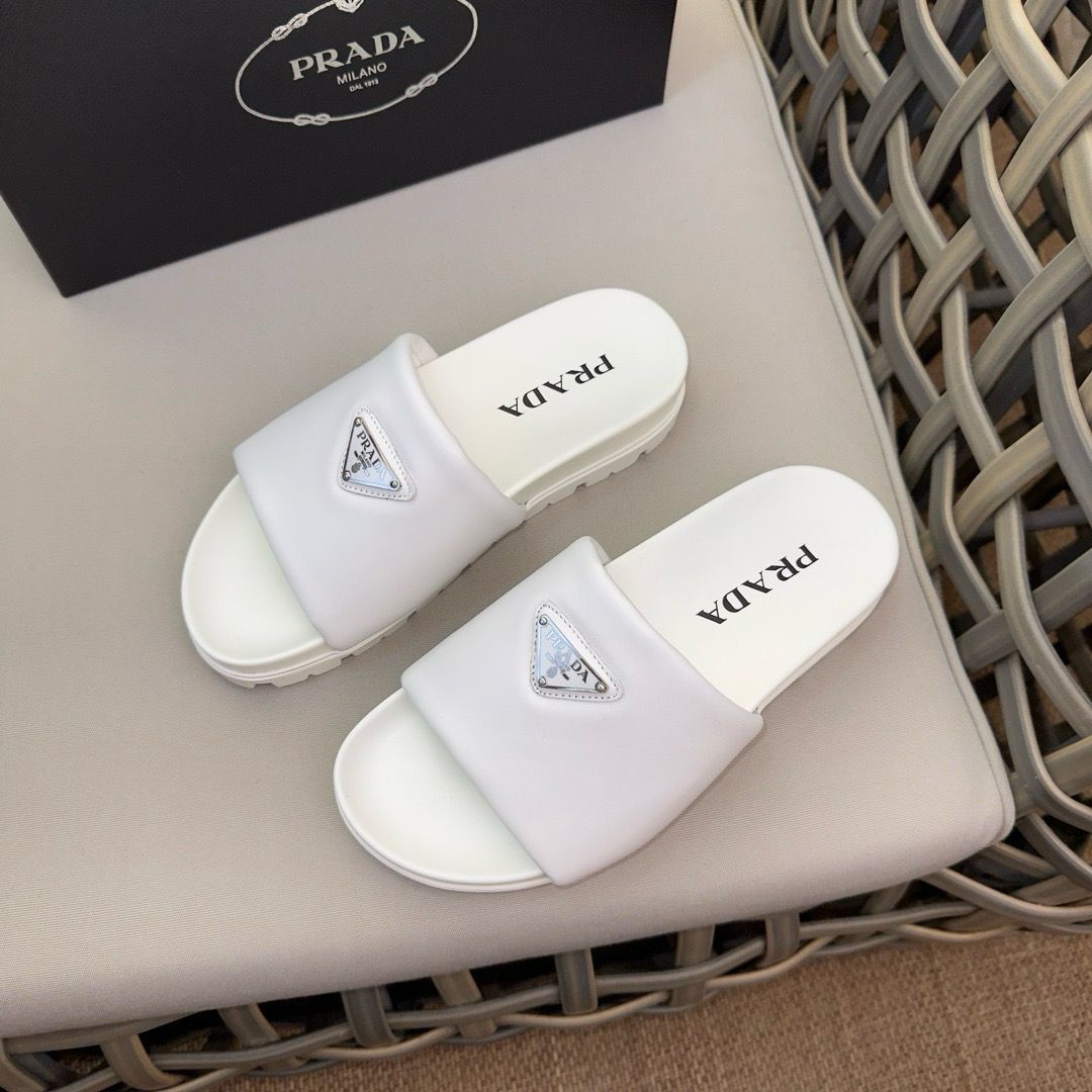 Prada Padded Slides White Nappa Leather