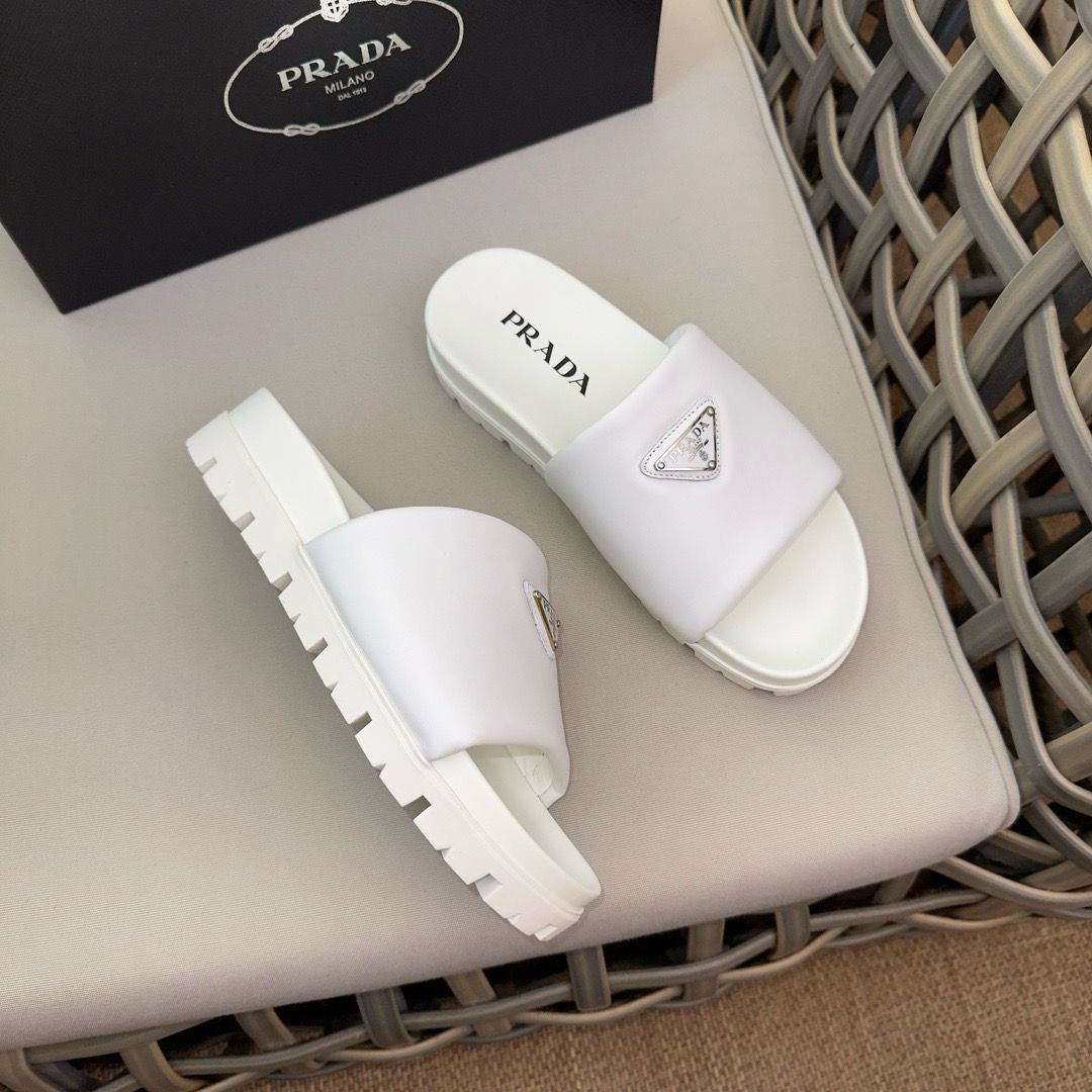 Prada Padded Slides White Nappa Leather