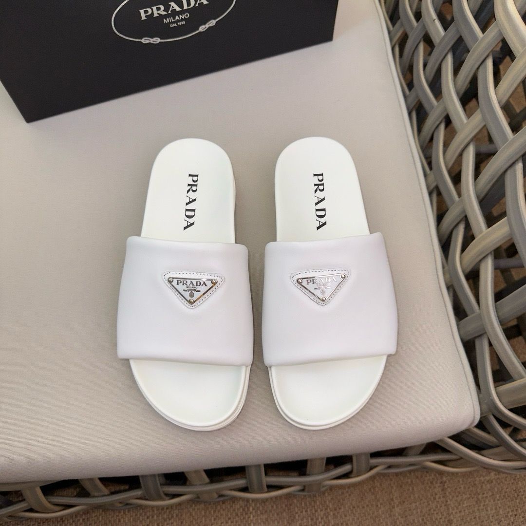 Prada Padded Slides White Nappa Leather