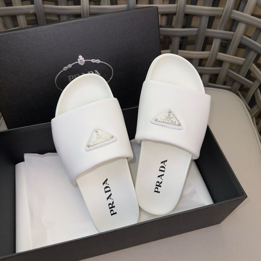 Prada Padded Slides White Nappa Leather