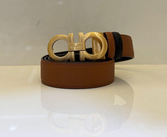 Cinto Ferragamo Gancini Brown Gold