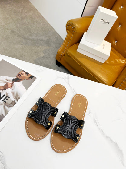 CELINE TRIOMPHE MULE in CALFSKIN Black