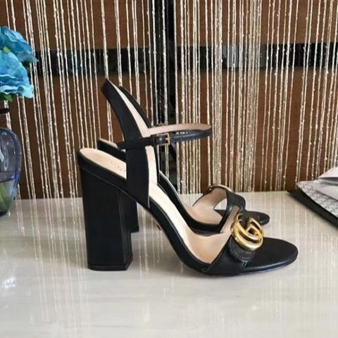 Gucci GG 105mm Heeled Sandal Black Leather