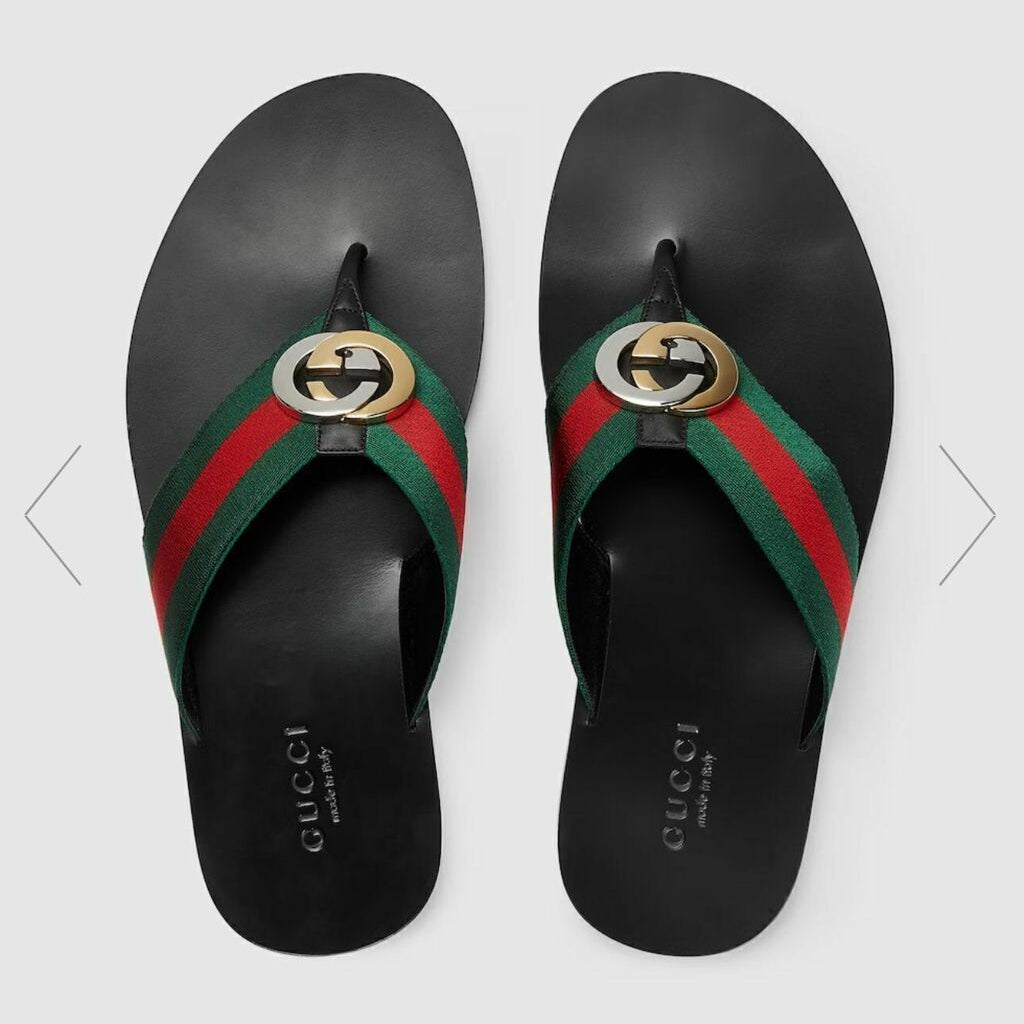 GUCCI Red & Green Kika Thong Sandals