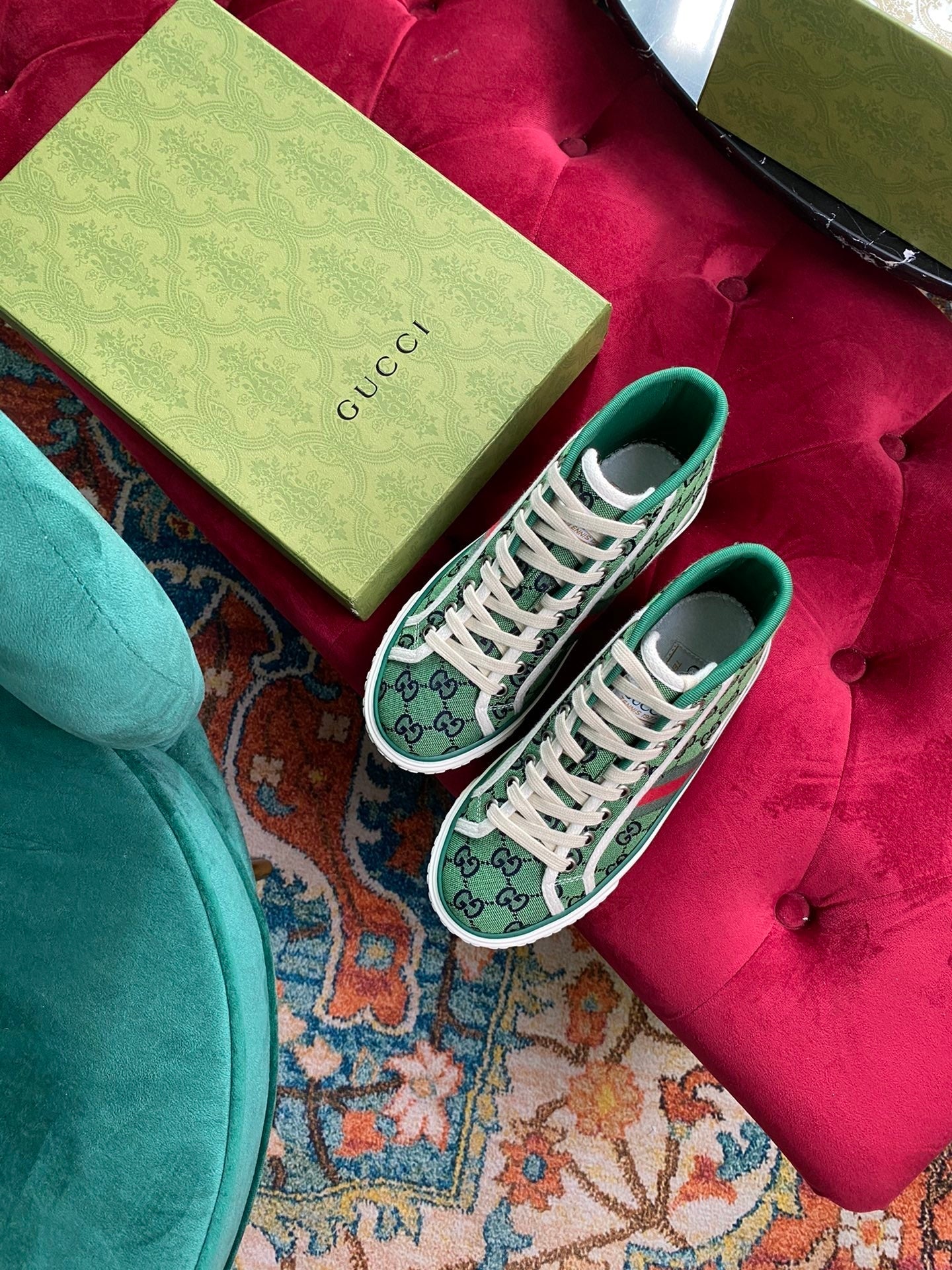Gucci Tennis 1977 GG Multicolor high-top Green