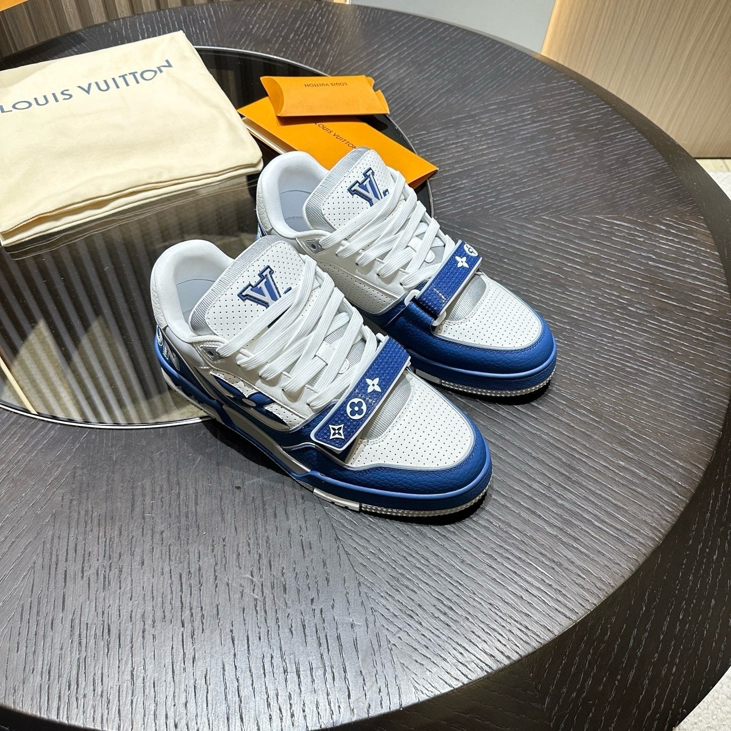Louis Vuitton LV Trainer Low Velcro Strap Monogram Blue