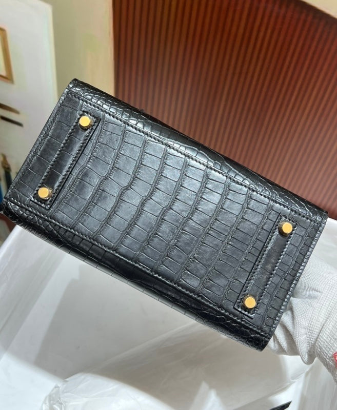 Bolsa Hermes Birkin 25cm porosus crocodile CC89 Noir gold