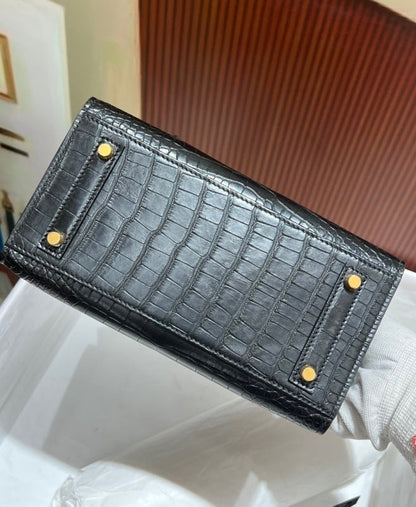 Bolsa Hermes Birkin 25cm porosus crocodile CC89 Noir gold