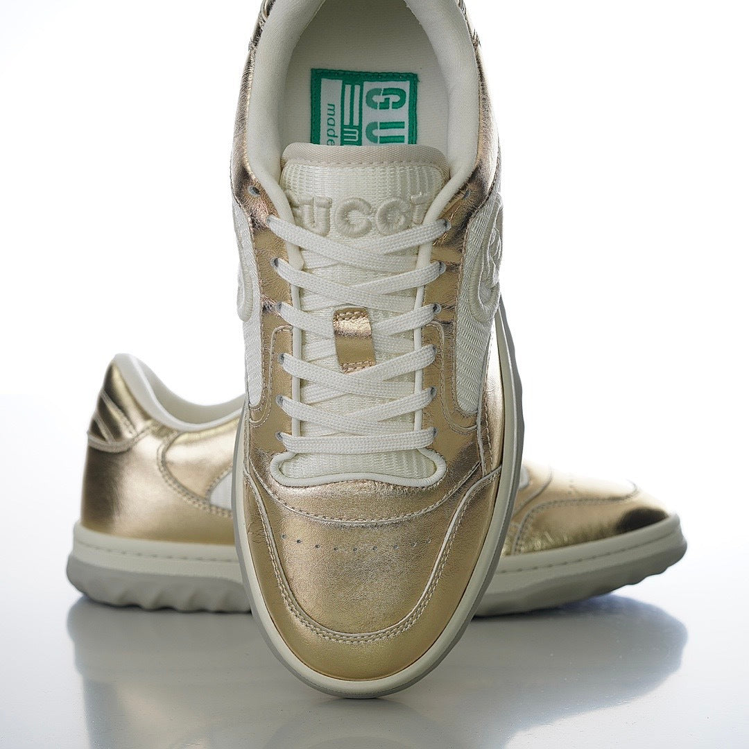 Gucci MAC80 Leather Metallic Gold Low Top