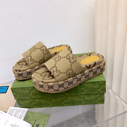 Gucci Angelina Platform 55mm Sandal Camel Canvas