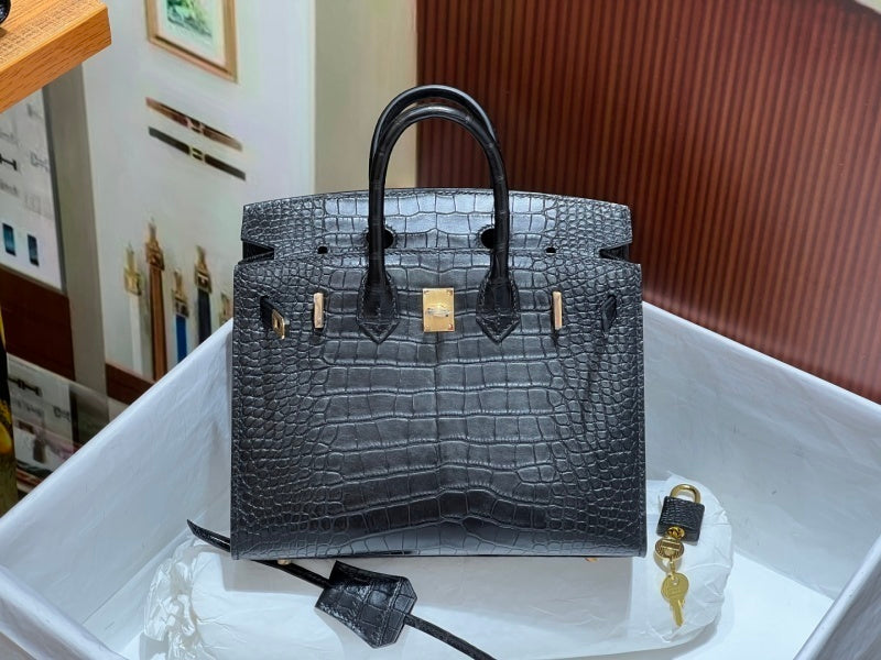 Bolsa Hermes Birkin 25cm porosus crocodile CC89 Noir gold