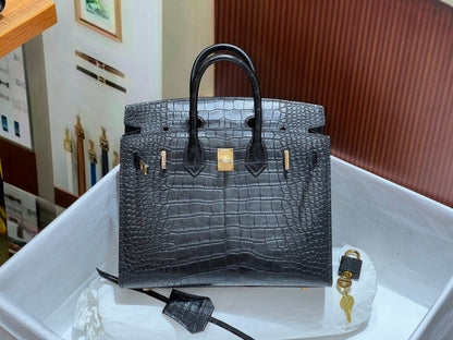 Bolsa Hermes Birkin 25cm porosus crocodile CC89 Noir gold