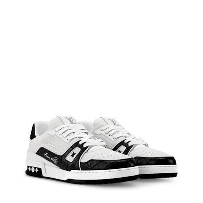 LV Trainer White Black Couro Texturizado