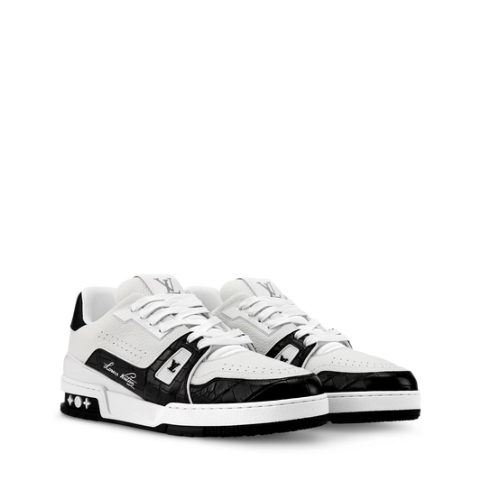 LV Trainer White Black Couro Texturizado