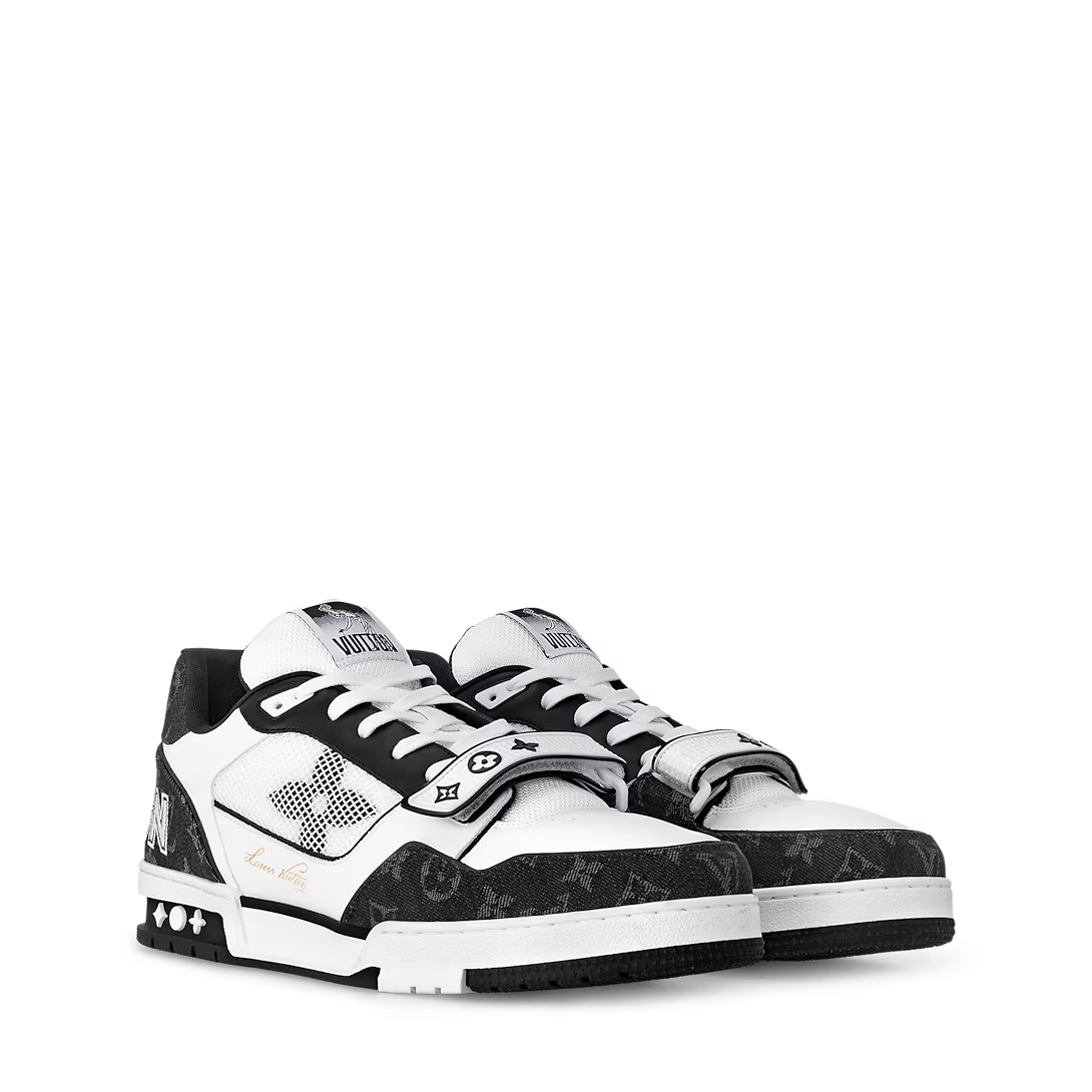 Louis Vuitton LV Trainer Low Velcro Strap Monogram Denim Black White