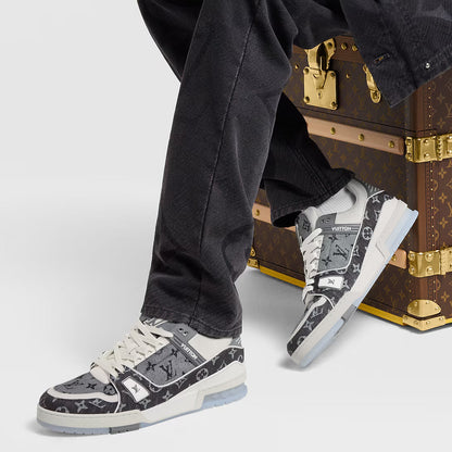 Louis Vuitton LV Trainer Grey Monogram Denim  White
