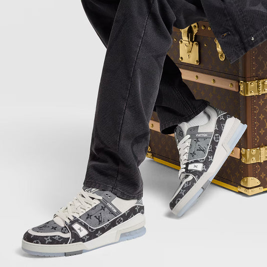 Louis Vuitton LV Trainer Grey Monogram Denim  White