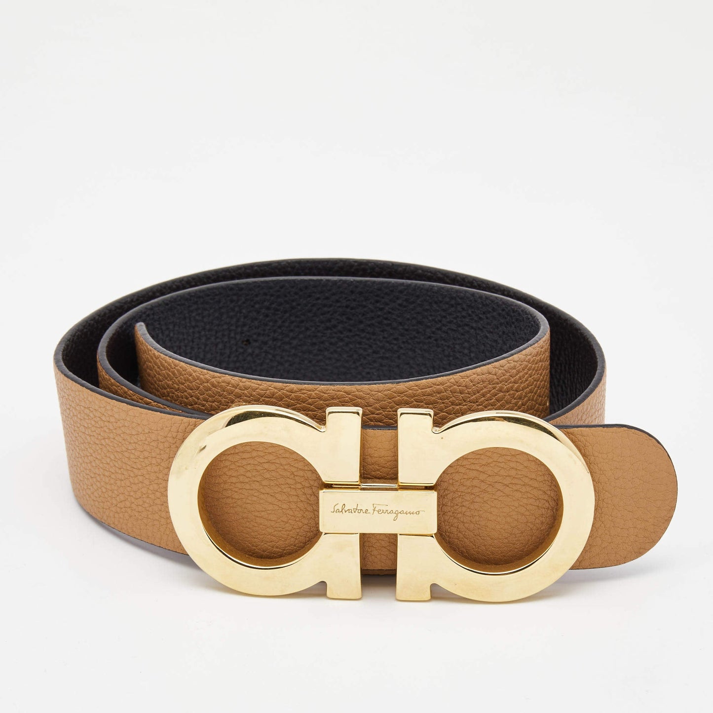 Cinto Ferragamo Gancini Brown Gold